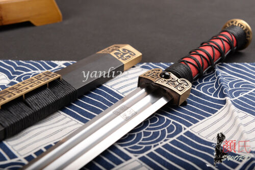 hoja de acero doblada dinastía Han Jian espada china doble ranura accesorios de latón - Imagen 9 de 12