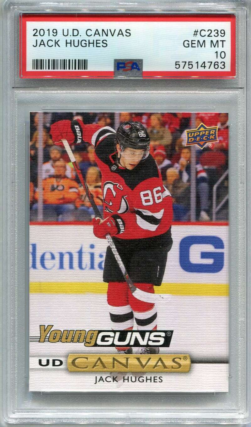 2019-20 Upper Deck Canvas c239 Jack Hughes Rookie YG Young Guns PSA 10 GEM MT