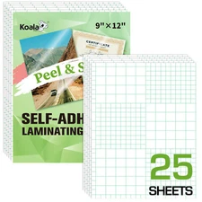 Koala Clear Self-Adhesive Laminating Sheets 9 x 12 Self Seal Paper Waterproof 25