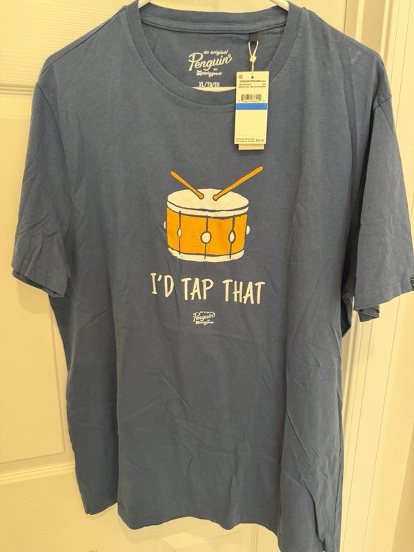 Original Penguin I'd Tap That Snare Drum Men’s Blue T-Shirt Size XL NWT