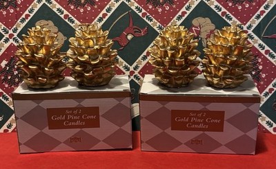 Vintage 4 Gold Glitter Pine Cone Candles Christmas Gift Avenue 2 Boxes