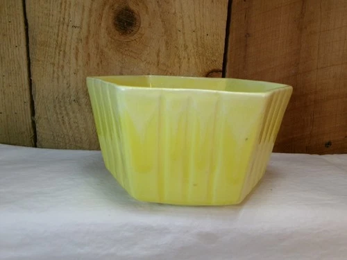Vintage Haeger USA Art Pottery Yellow Drip Glaze Hexagonal Planter