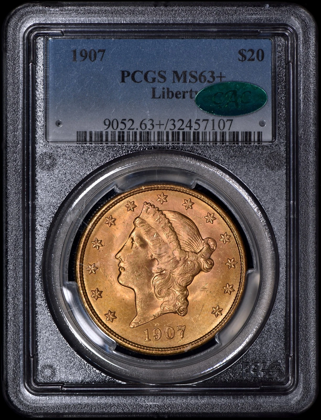 1907 Liberty Head $20 Gold Double Eagle PCGS MS63+ CAC