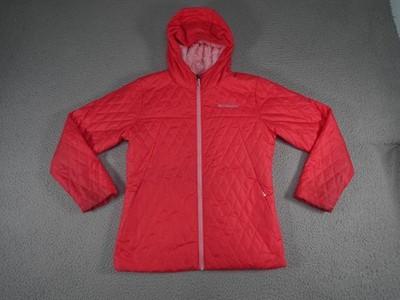Columbia Jacket Girls Large 14/16 Red Hooded Quilted Fleece Lined Winter Coat