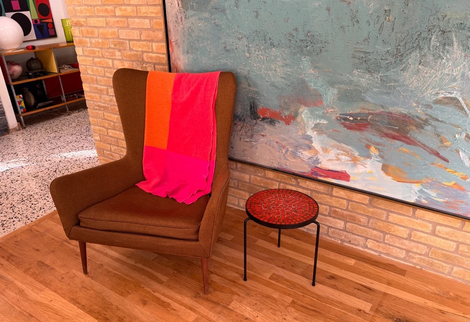 Mosaico Cerámica Azulejo Hierro Forjado Trípode Mesa Auxiliar Taburete De Colección Martz Mcm Foto 2 de 4