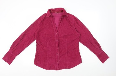 Getragen Damen Rosa Polyester Basic Knopfleiste Größe 10 Kragen