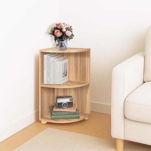 Corner Stand, 2-Tier Small Corner Storage Shelf, Wood Shelves for Oak Color - Picture 3 of 7