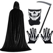 150cm Unisex Black Hooded Cloak with Hood Halloween Costume Black Cape Accessory