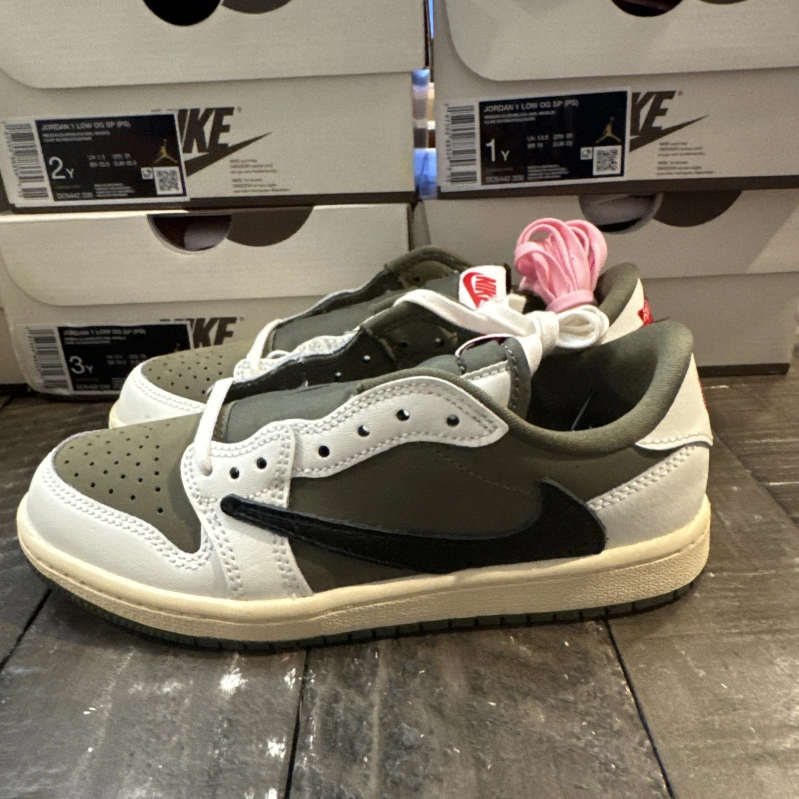 Air Jordan 1 Retro Low OG SP (PS) Travis Scott Medium Olive DO5442 200 taglia 2 5