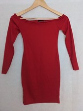 Pretty Little Thing Off Shoulder Bodycon Mini Dress Red Size 8 XS Sexy Party