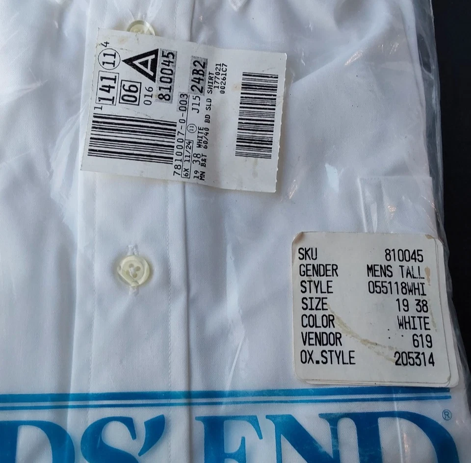 VINTAGE Lands End NOS Mens Button Down SZ.19-38 Big &Tall MADE IN USA - Image 2 of 4