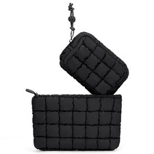 Quilted Makeup Bag and Zip Card Pouch Key Chain Puffer Cosmetic Bag Travel Cu...