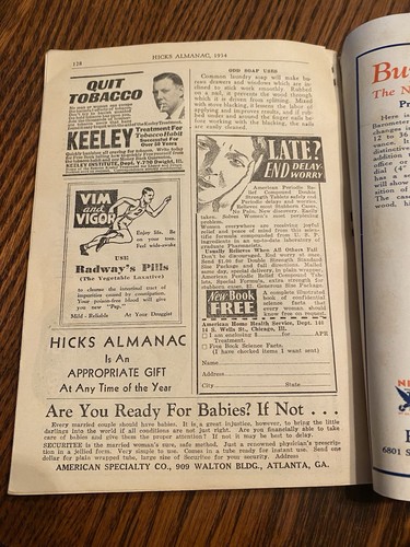 Vintage 1934 Almanac Rev. Irl R. Hicks & Saint Louis Weather Book MO Astrology - Picture 11 of 12