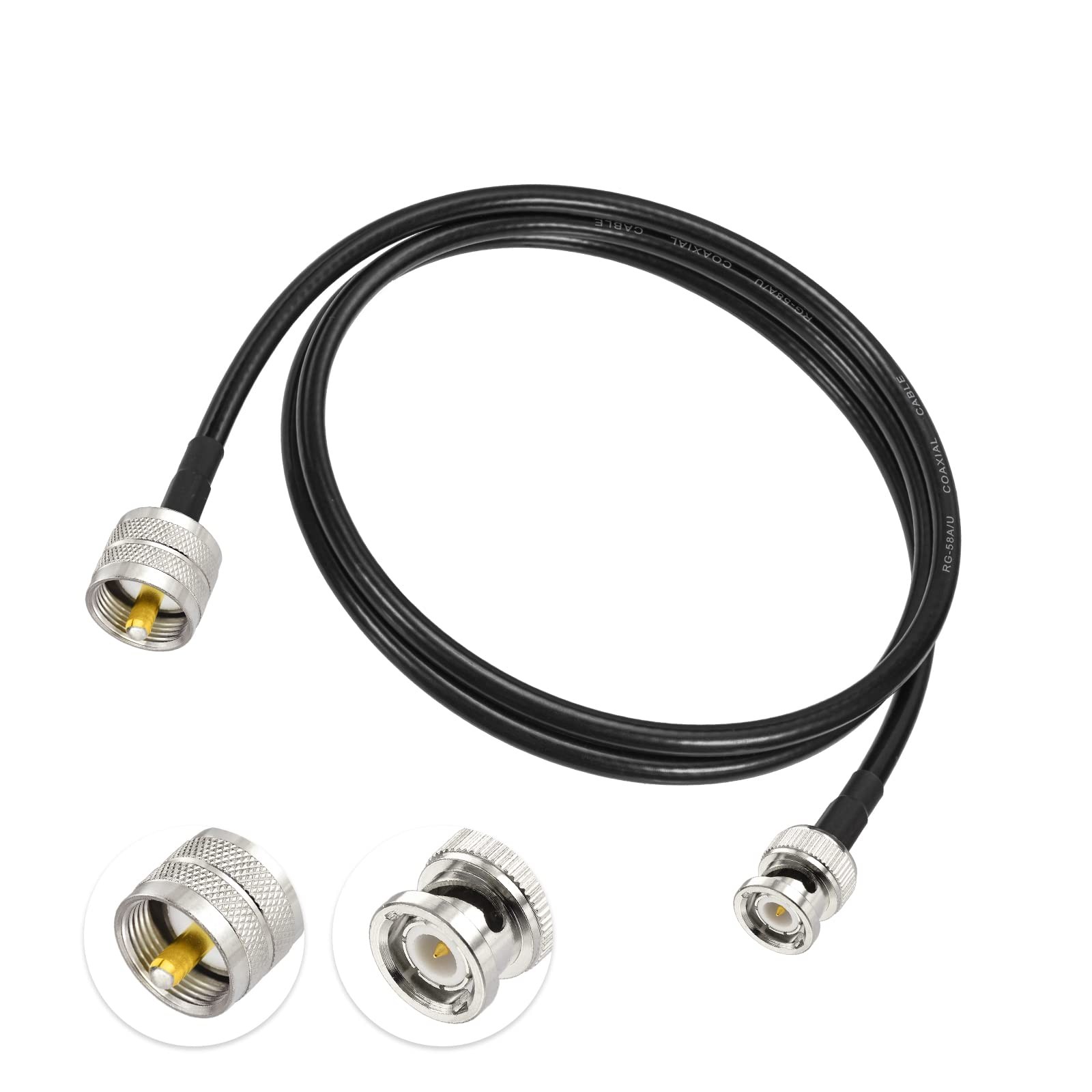 Eightwood UHF PL259 Male to BNC Male Cable RG58 Coax 3 Feet for CB Radio, Ham...