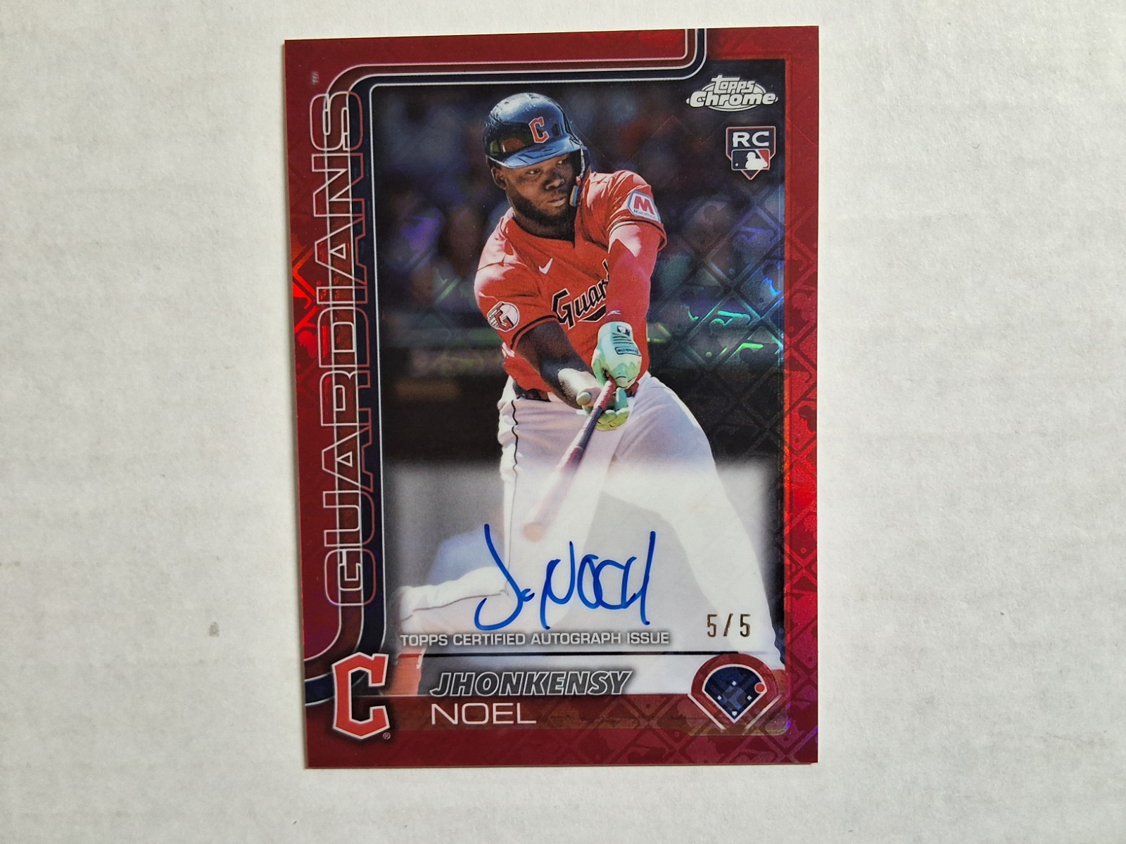 2025 TOPPS CHROME LOGOFRACTOR JHONKENSY NOEL RC RED AUTO /5