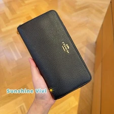 NWT Coach Long Zip Around Wallet Gold/Black Leather C4451