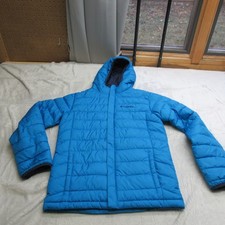 Columbia Jacket Kid Large 14/16 Blue Hooded Rain Wind Insulated Light Pack Puff
