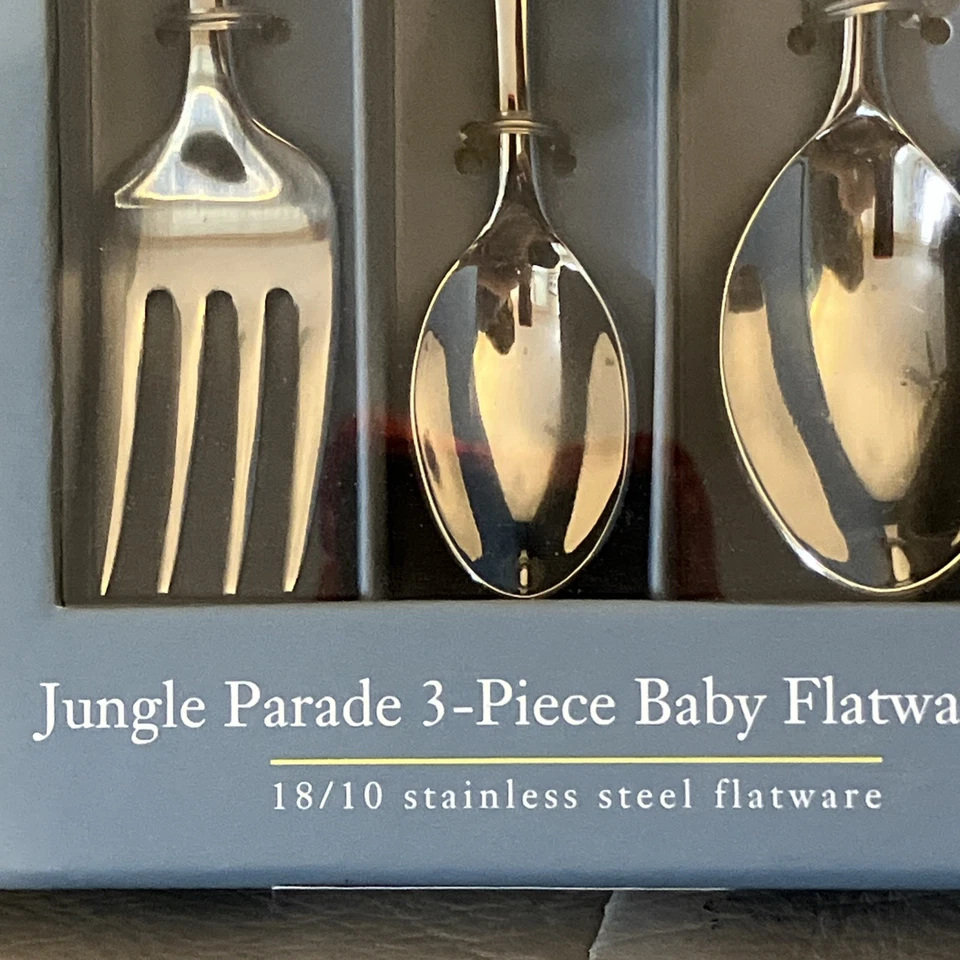 NUEVO Juego de 3 cubiertos para niños pequeños Reed & Barton Jungle Parade bebé Foto 2 de 4