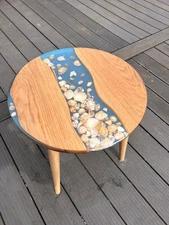 Modern Clear Ocean Epoxy Resin End Table – Unique Handmade Furniture