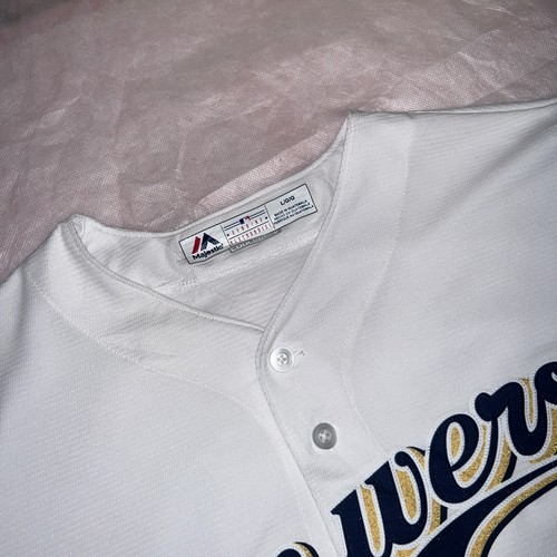 Milwaukee Brewers Jersey Mens Large White MLB Baseball Majestic - Picture 3 of 4