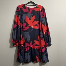 LOFT Moody Floral Dress M Long Sleeve Ruffle Hem Dark Feminine Romantic
