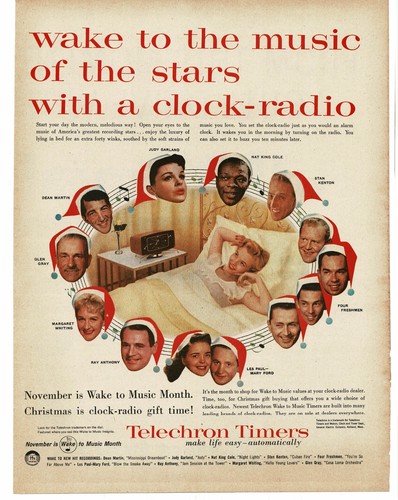 1956 Telechron Clock Radio Judy Garland Nat King Cole Dean Martin more Print Ad