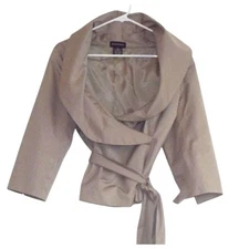 Sutton Studio Couture Wrap Jacket Sz 12 Tan Satin Cropped Cocktail Elegant Party