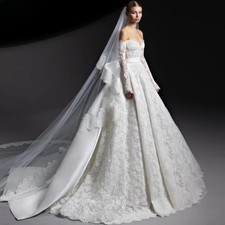 Custom Made Sweetheart A-Line WeddingDress Off The Shoulder Full Lace BridalGown