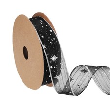 Organza Star Ribbon Wired 1 Inch Wide 20 Yards Black