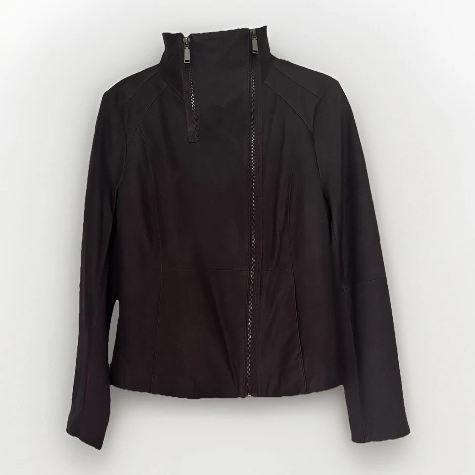 Chaqueta de cuero para mujer TAHARI de piel de cordero nueva con etiquetas. Berry Talla L Foto 3 de 4