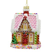 Bellissimo Glass Gingerbread Candy House Ornament BELL0047