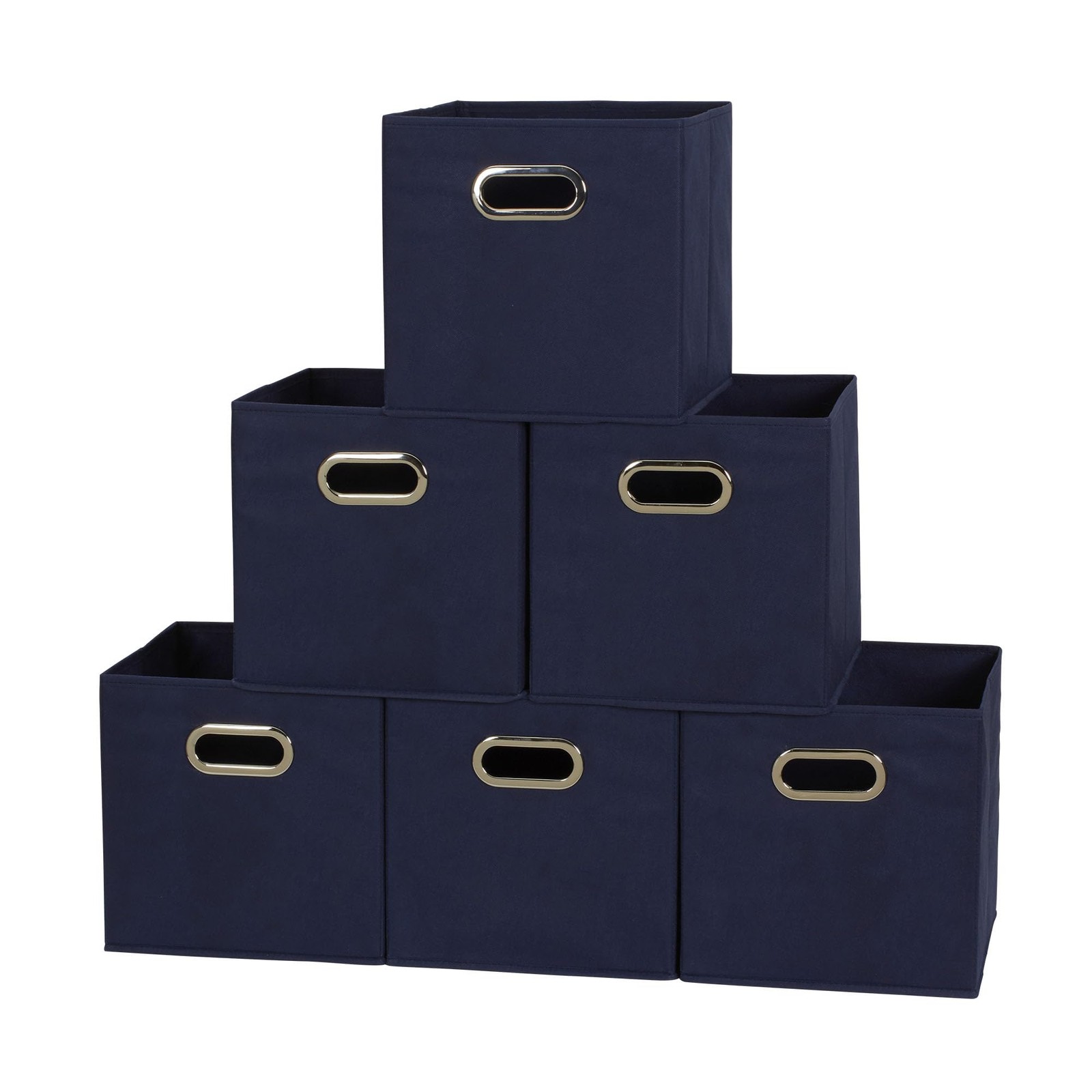 81-1 Navy Foldable Fabric Storage Bins Set of 6 with Handles for Cubby Organization