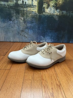 Etonic Gore-Tex Lite Womens Golf Shoes Soft Spikes Beige White Leather Size 8 M