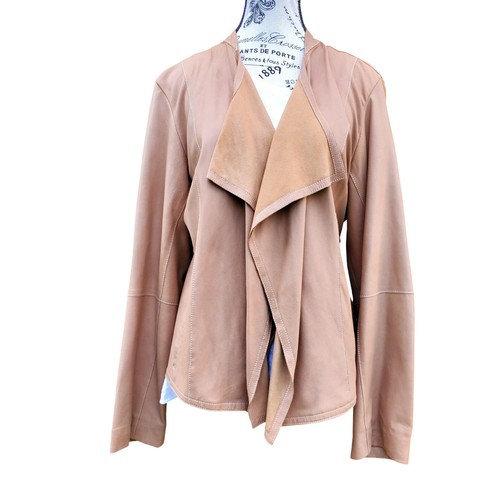 Neiman Marcus The Leather Collection Tan Genuine Leather Drape Jacket XL Womens