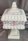 Vintage Westmoreland Milk Glass Roses & Bows Pedestal Candy Dish w/ GoldTrim