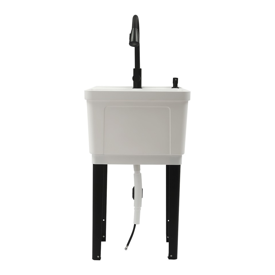 Freestanding Laundry Sink w/ 360° Pullout Faucet & Drain Stopper Drain