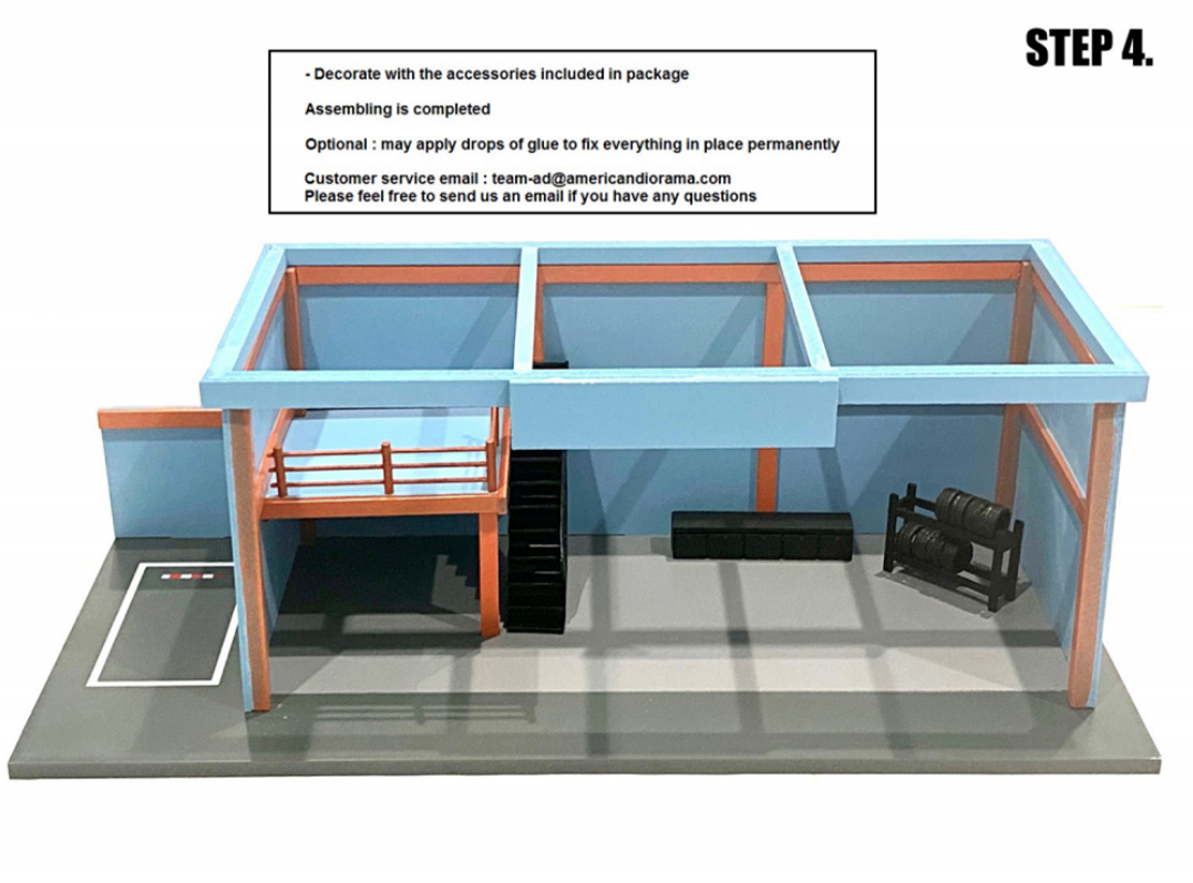 ☆ 1/64 Garage Item A 1:64 Scale - Blue 3 Car Garage with Opened and Closed Garage