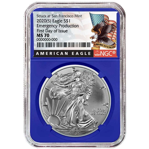 2020 (S) $1 American Silver Eagle NGC MS70 Emergency Production FDI Black Lab...