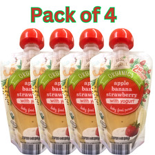 Little Journey Organic Baby Food Apple Banana Strawberry with Yogurt, 4 Pack