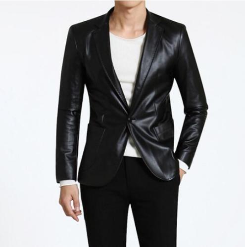 New Men's Lambskin Authentic Leather Blazer Coat Jacket Soft BUTTON Black Coat - Picture 1 of 6