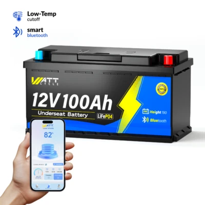 WATTCYCLE LiFePO4 Batterie Bluetooth 12V 100Ah Akku 100A BMS Bluetooth H190 Camping Boot