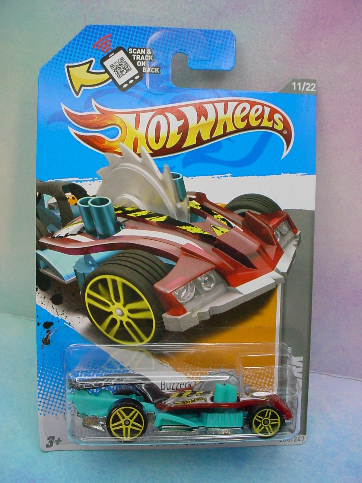 2012 Hot Wheels BUZZERK #236 red/turquoise; yellow pr5☆Code Cars☆ ☆e/f