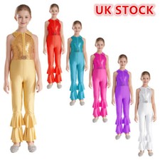 UK Kids Girls Shiny Sequins Gymnastics Dance Leotard Jumpsuit Costumes Dancewear