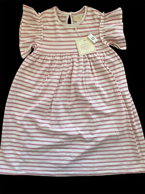 Creamie NWT Pink/Ivory Stripe GOTS Organic Cotton Knit Short Sl Dress-8 Years