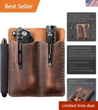 Rugged Distressed Leather EDC Pocket Organizer with 3 Pockets – Gift Ready!