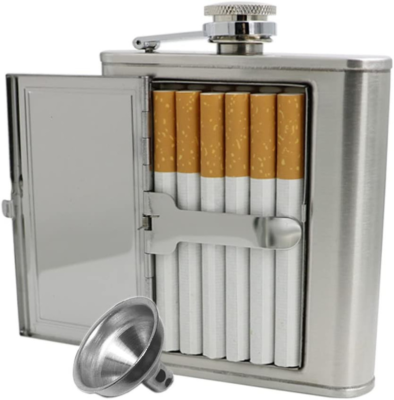 flask cigarette case Hip Flask with Built-in Cigarette Case (5 oz, Silver)