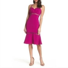 NEW Foxiedox Purple Iris Lace Inset Cocktail Midi Sheath Dress S