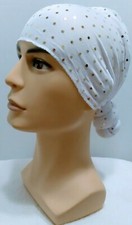 White/gold dot man Cancer skull scull Cap Chemo Alopecia Turban Head Wrap
