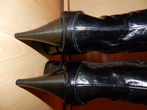 Botas de cuero Miss Sixty tacón alto lacado auténtico, talla 38, tacón 10 cm como nuevo - Imagen 4 de 12
