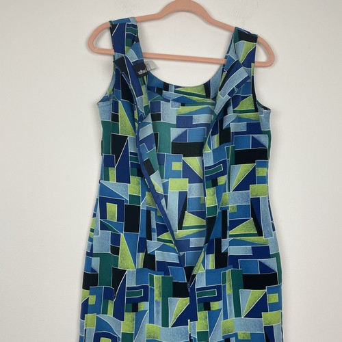 Sag Harbor Geometric Green Blue Sleeveless Pencil Dress Size 8 - Picture 6 of 7